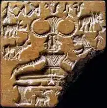 Yogi (Proto Shiva) figure on a seal from the Indus Valley Civilization, showcasing early depictions of meditation and spiritual symbolism.