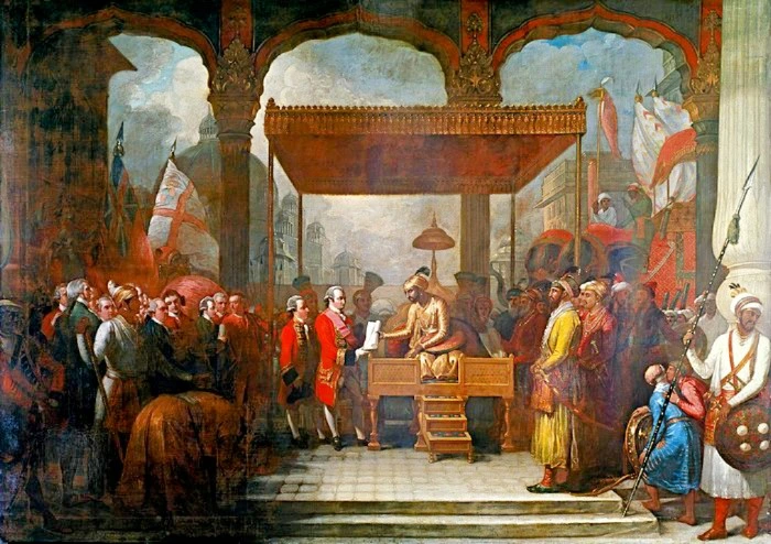 रॉबर्ट क्लाइव और शाह आलम II का ऐतिहासिक मिलन, 1765 में, इलाहाबाद संधि के बाद।