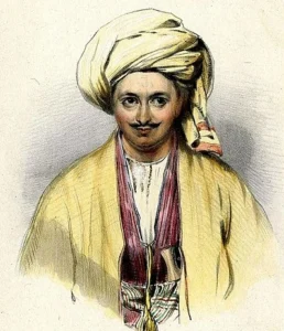 Portrait of British explorer Sir Alexander Burnes in 19th century attire.