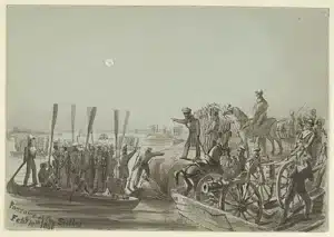 British troops crossing the Sutlej River in boats, 10 February 1846, First Anglo-Sikh War.