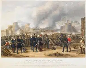 British troops during the Storming of Multan on 2nd January 1849, a key battle in the Second Anglo-Sikh War.