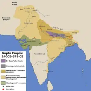 चन्द्रगुप्त प्रथम का इतिहास दर्शाता गुप्त साम्राज्य का मानचित्र
