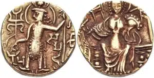 समुद्रगुप्त के विजय अभियान से संबंधित गांधार शैली का सिक्का